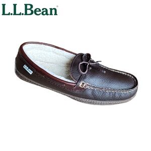 NIB L.L. Bean Womens Bison Leather Shearling Lined Moccasins Size 8
